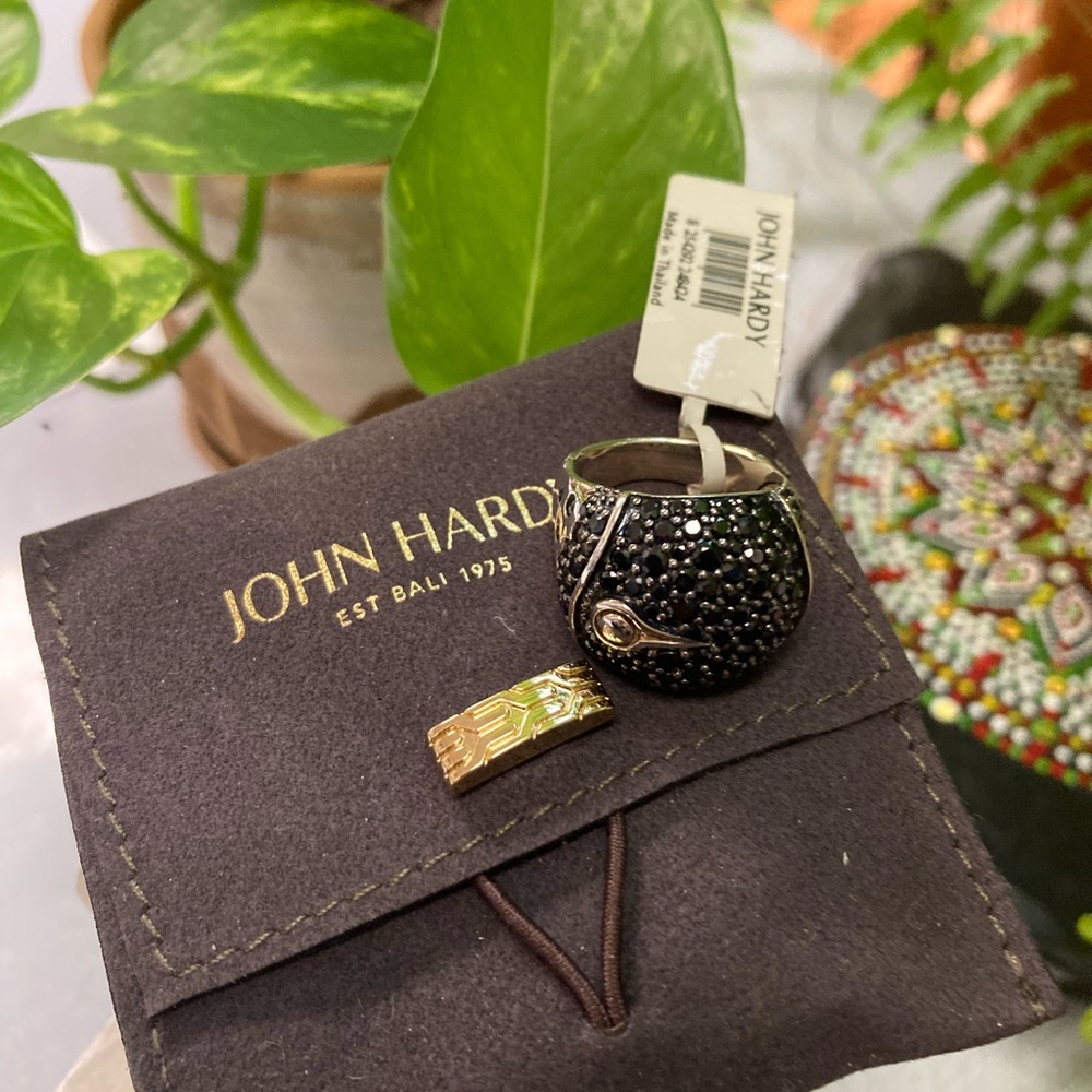 John Hardy Bamboo Sterling Silver Lava Dome Ring with Black Sapphires